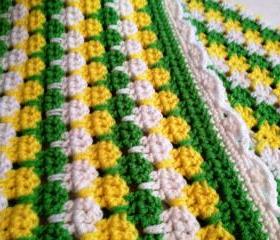 Green and Yellow Striped Baby Afghan 